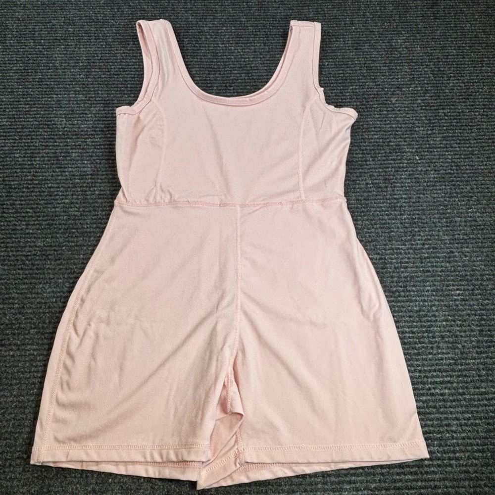 Better Together Womens Pink Sleeveless Scoop Neck Athletic Romper Bodysuit Large